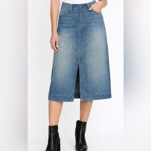 7 For All Mankind Denim Midi Skirt Size 29 Slim Straight Front Slit USA